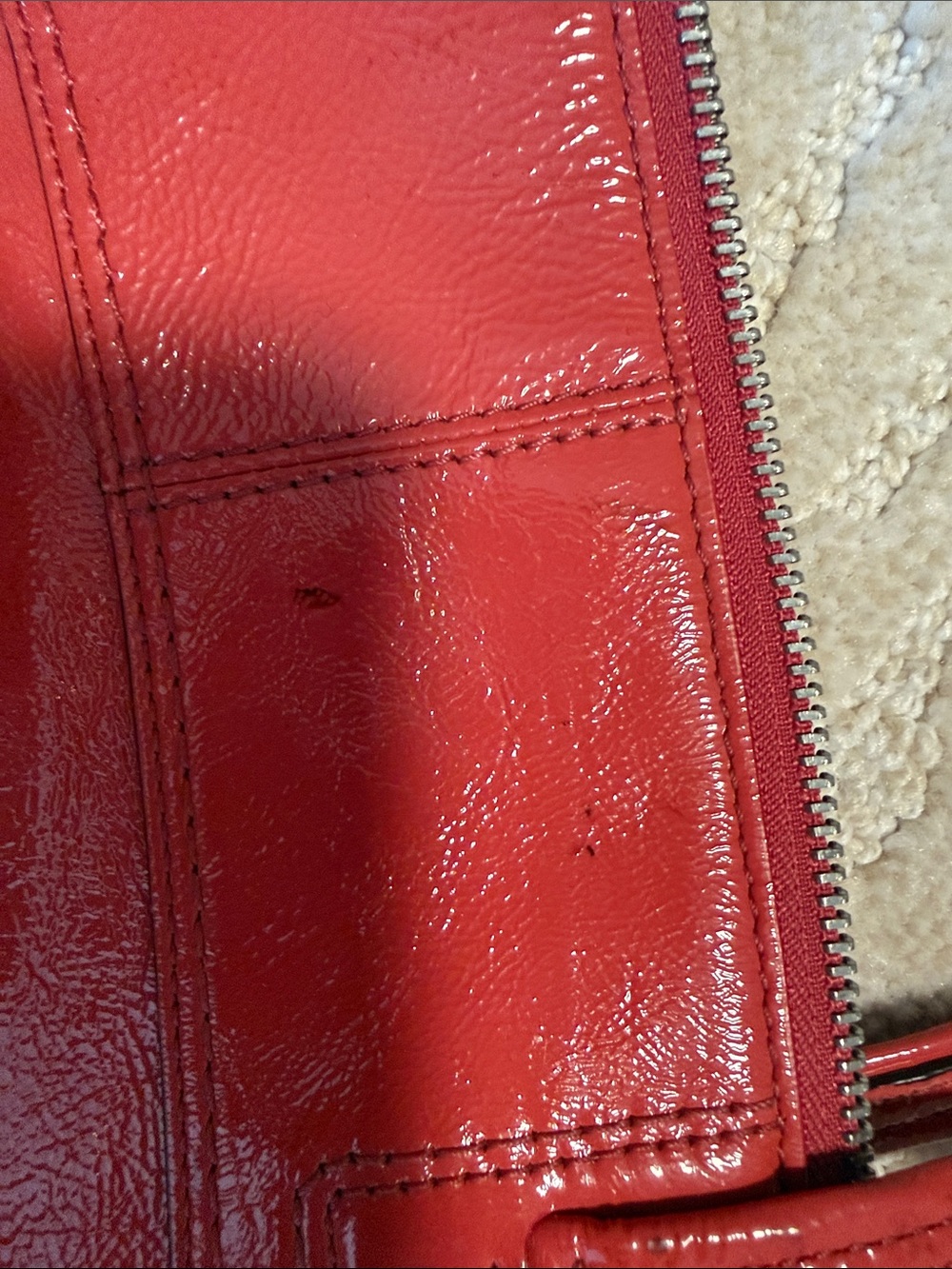Coach Red Patent Leather Tote with Embossed Signature Circle - Picture 9 of 13